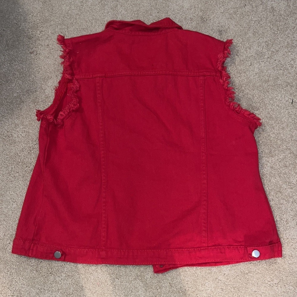 Red Distressed Jean Vest - Picture 3 of 4
